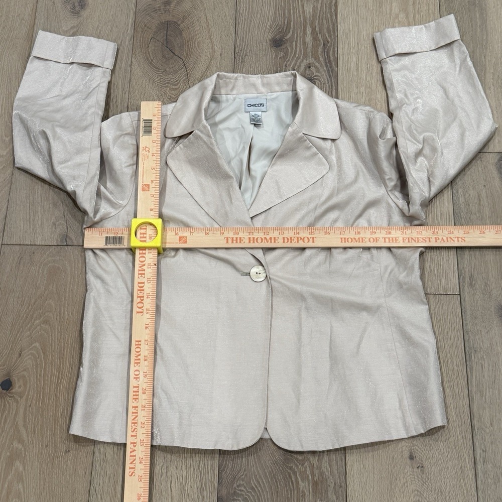 Chico's Womens Mettalic Gold Shimmer One Button Jacket Size 3 (XL) - Picture 6 of 8
